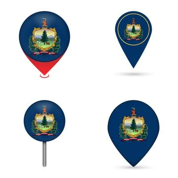Vermont State Flag Map Pin Icons Set Collection Stock Illustration