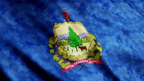 Vermont State Flag waving in the wind grunge version Stock Footage 236436166