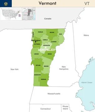 Vermont state map with counties borders Stock Illustration