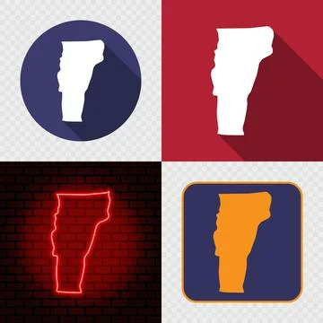Vermont State Map Icons Set, USA Silhouette Collection in Flat, Minimal and.. Stock Illustration