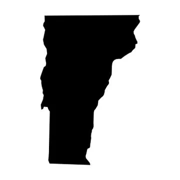 Vermont, state of USA - solid black silhouette map of country area. Simple flat Ilustração Stock