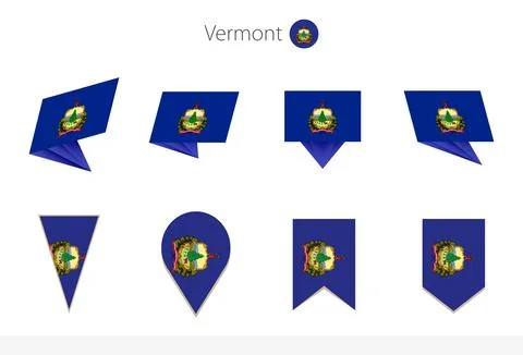 Vermont US State flag collection, eight versions of Vermont vector flags. Illustrazione stock