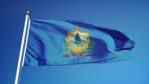 Vermont (U.S. state) flag in slow motion seamlessly looped with alpha Stock Footage 70147420