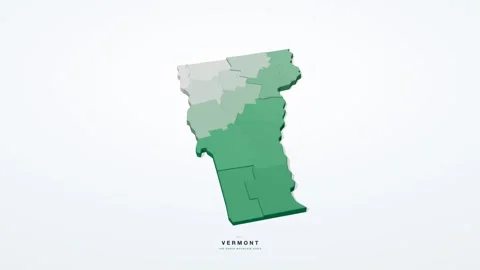 Vermont USA 3D isometric state map with county borders rotating on a clean Stock Footage 340404651