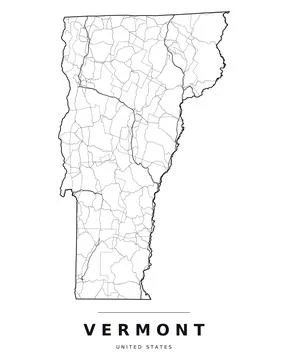 Vermont VT Map Counties Highways Roads Black White Editable Vector Stock Illustration