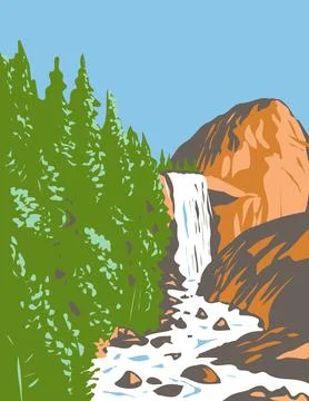 Vernal Fall on the Merced River Just Downstream of Nevada Fall Within Yosemit 스톡 일러스트
