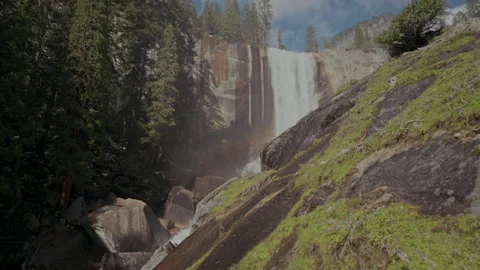 Vernal Fall waterfall with rainbow mist Yosemite Video stock 347986534