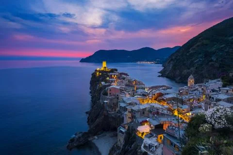 Vernazza and Sunset Stock Photos