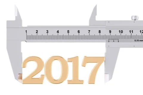 Vernier caliper with 2017, analysis of year concept. 3D rendering Stock Illustration
