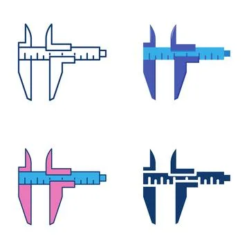 Vernier caliper flat and line icon set Stock Illustration