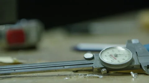 Vernier Calipers on a work bench. Video stock 138342060