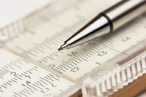 Vernier scale old logarithmic ruler Stock Photos