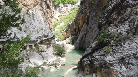 Vero River at Alquezar in Spain Stock Footage 147201135