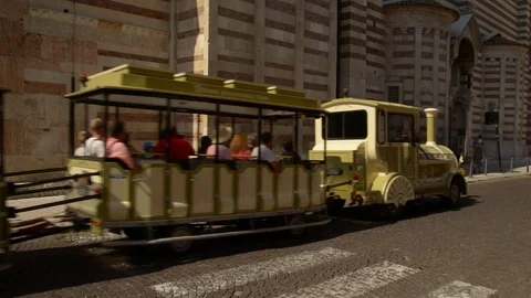 Verona – Duomo (Cathedral). Train sightseeing, tourists. Stock Footage 80270010