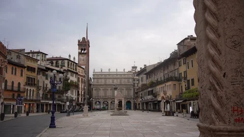 Verona during Coronavirus quarantine, empty Piazza Erbe Video stock 129762053