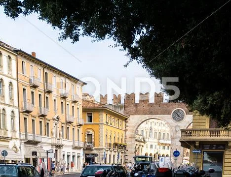 Verona, ITALY - September 3, 2016. Beautiful street view of Verona center. S Stock Photos