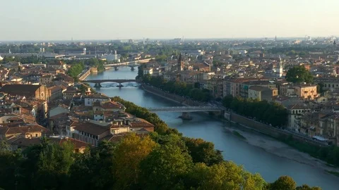 Verona - Panorama - Motion view at sunset Stock Footage 72942575