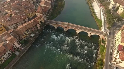Verona, romantic bridge in the rays at sunset Stock Footage 76434684