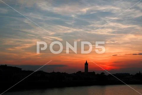 Verona Sunset across the river Adige Stock Photos
