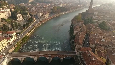 Verona at sunset, top view Stock Footage 76434640