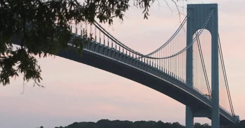 Verrazano Bridge - establishing shot - sunset - summer - 4k Stock Footage 67366367