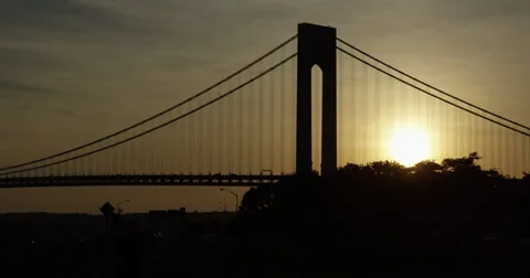 Verrazano Bridge -  At Sunset Stock Footage 39639388