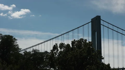 Verrazano bridge through the trees. Bay Ridge Brooklyn. Stock Footage 220731980