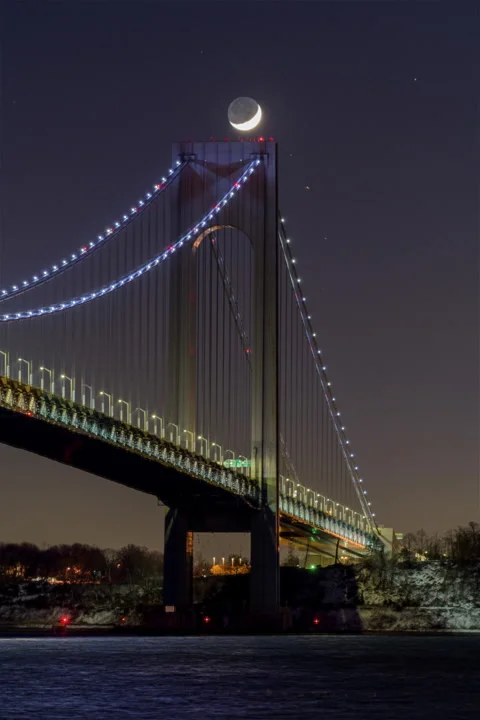 Verrazano Crescent Moon Stock Footage 145360105