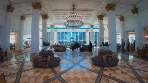 Versace Hotel.Luxury Hotel Interio.Rich Wealthy People.Posh Relaxing Lifestyle Stock Footage