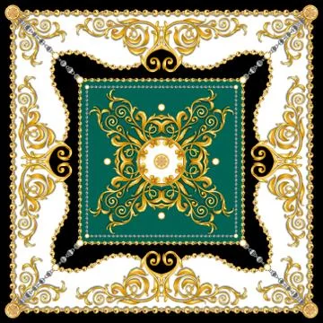 Versace Style Pattern Ready for Textile. Scarf Design for Silk Print. Golden Bar Illustrazione stock