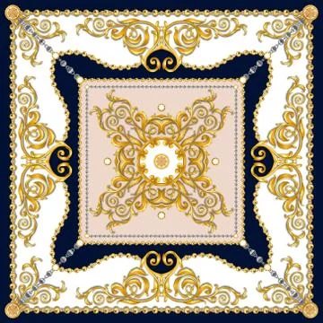 Versace Style Pattern Ready for Textile. Scarf Design for Silk Print. Golden Bar Illustrazione stock