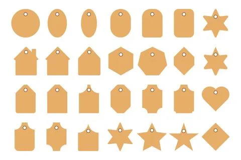 Versatile assortment of blank paper gift tags  and price tags with diverse .. Stock Illustration
