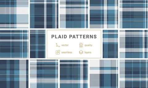 This versatile blue and white plaid pattern offers a clean, traditional look. Stock Illustration