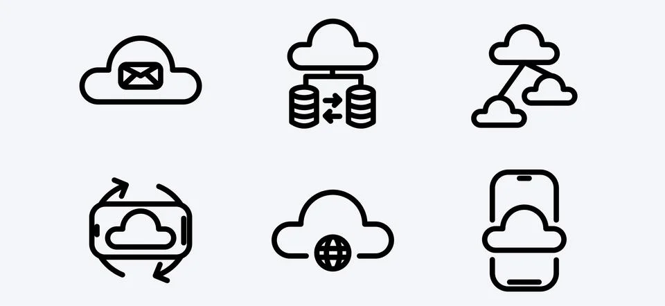 Versatile Cloud Computing Icons Set for Data Management and Digital Services 스톡 일러스트