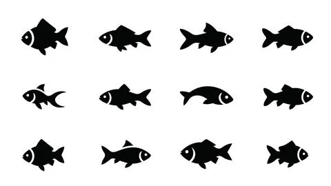 Versatile fish silhouette icon set for professional design applications. Stock Illustration