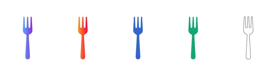 Versatile Fork Icons Collection with Diverse Color Palettes Stock Illustration