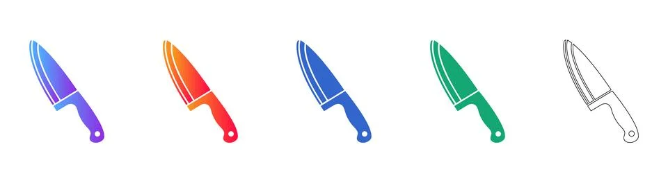 Versatile Kitchen Knife Icons in Gradient and Outline Styles Stock Illustration