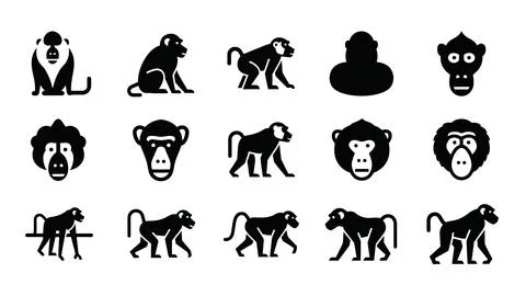 Versatile monkey and primate vector icon pack. Illustrazione stock