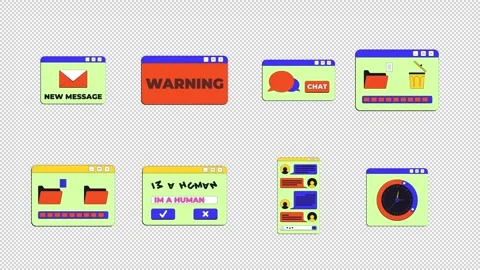 Versatile neo brutalism popup UI windows animation set Stock Footage 334656944
