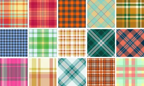 Versatile plaid bundle created for textile designers. The pack includes balan Stock Illustration