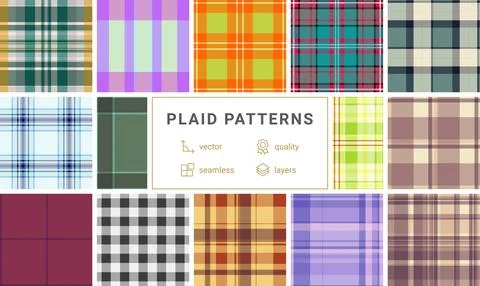 Versatile plaid pattern set built for fashion production. The pack includes.. Illustrazione stock