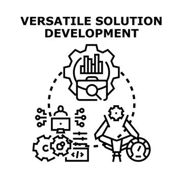 Versatile solution development concept with business process Stock Illustration