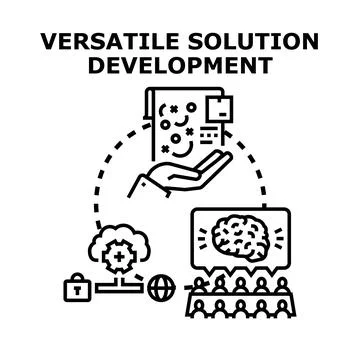 Versatile solution development process and innovation icon Stock Illustration