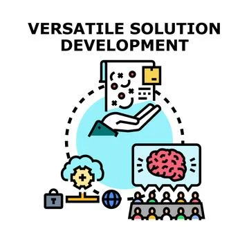 Versatile solution development process and innovation icon Stock Illustration