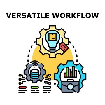 Versatile workflow connecting ideas, data, and business analytics Stock Illustration