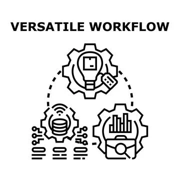 Versatile workflow connecting ideas, data, and business analytics Stock Illustration