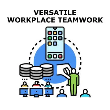 Versatile workplace teamwork and business management concept Stock Illustration