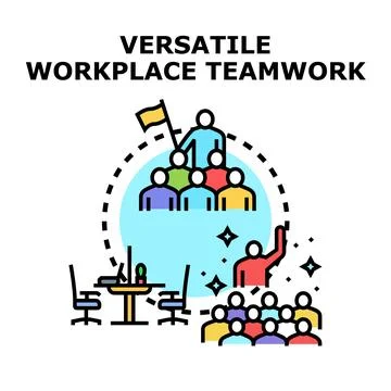 Versatile workplace teamwork building successful business strategy Ilustración de archivo