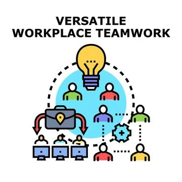 Versatile workplace teamwork generating new business ideas Stock Illustration