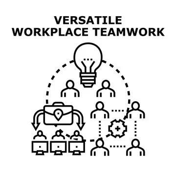 Versatile workplace teamwork generating new business ideas Stock Illustration